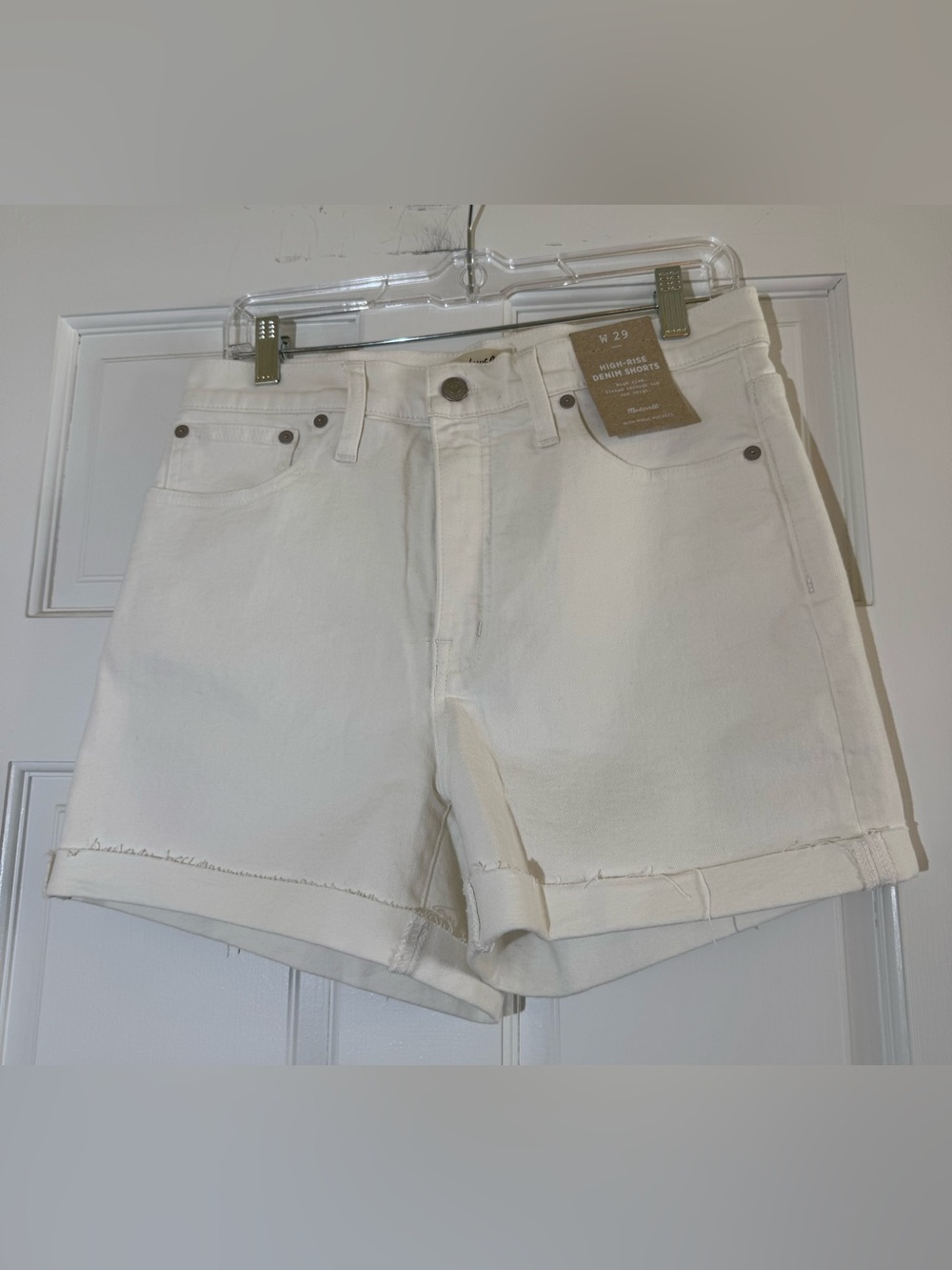 Madewell High-Rise White Denim Shorts Cotton Stretchy